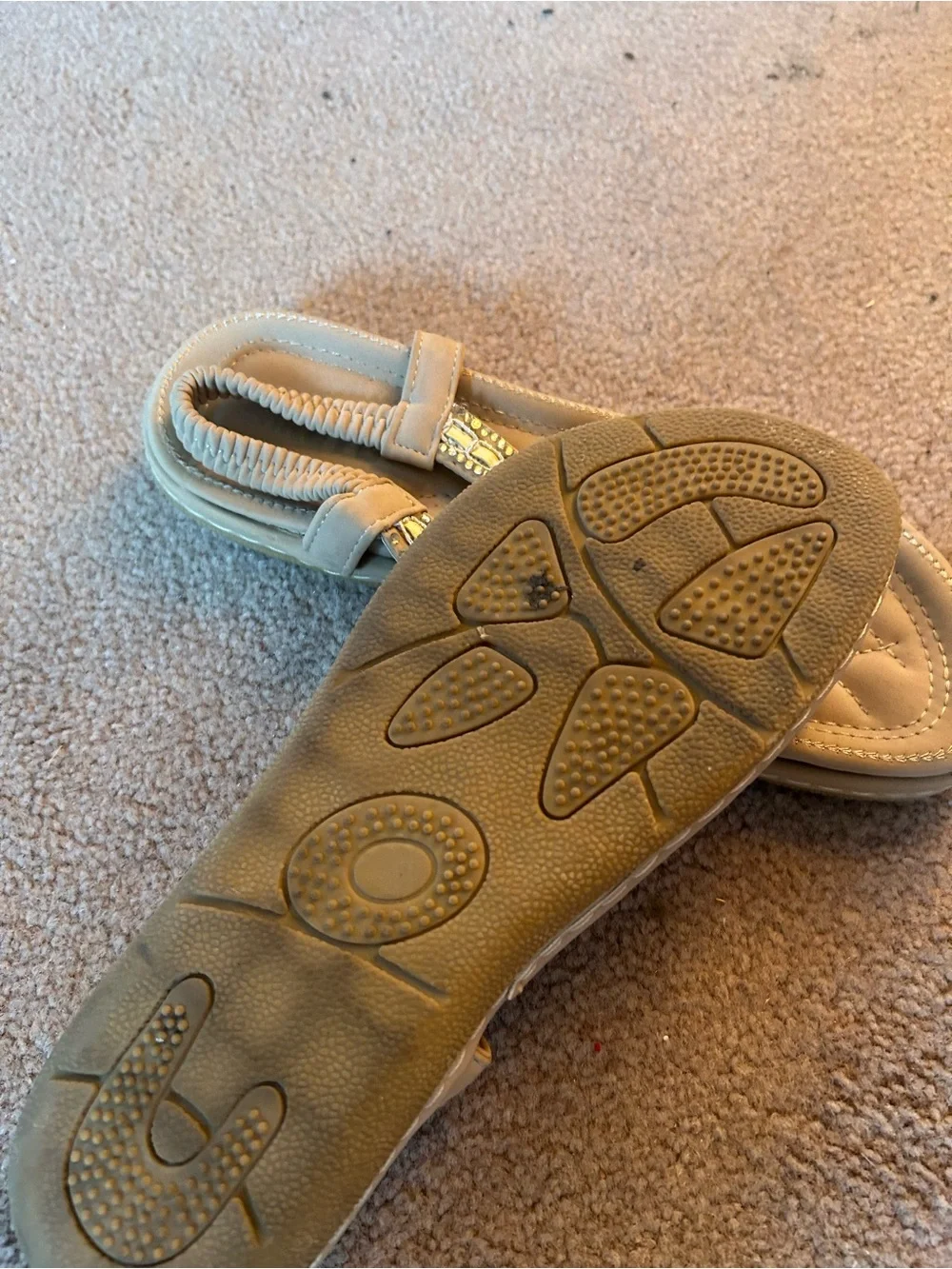 Women's Beige Embellished Thong Sandals - Quilted Comfort